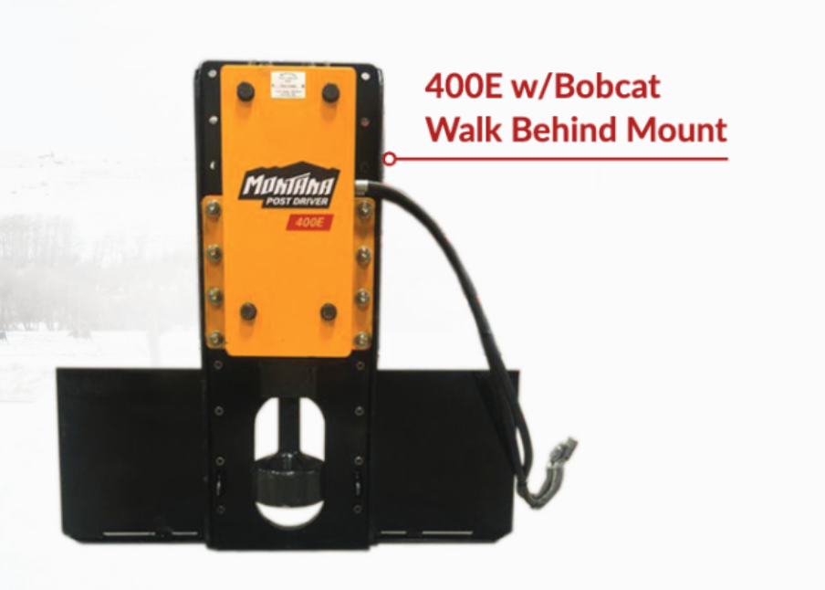 Montana 400E post driver with Bobcat walk-behind mount attachment