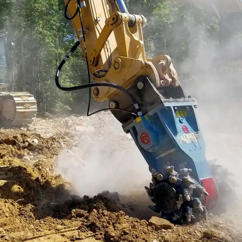 Rockwheel G60 excavator drum cutter in action
