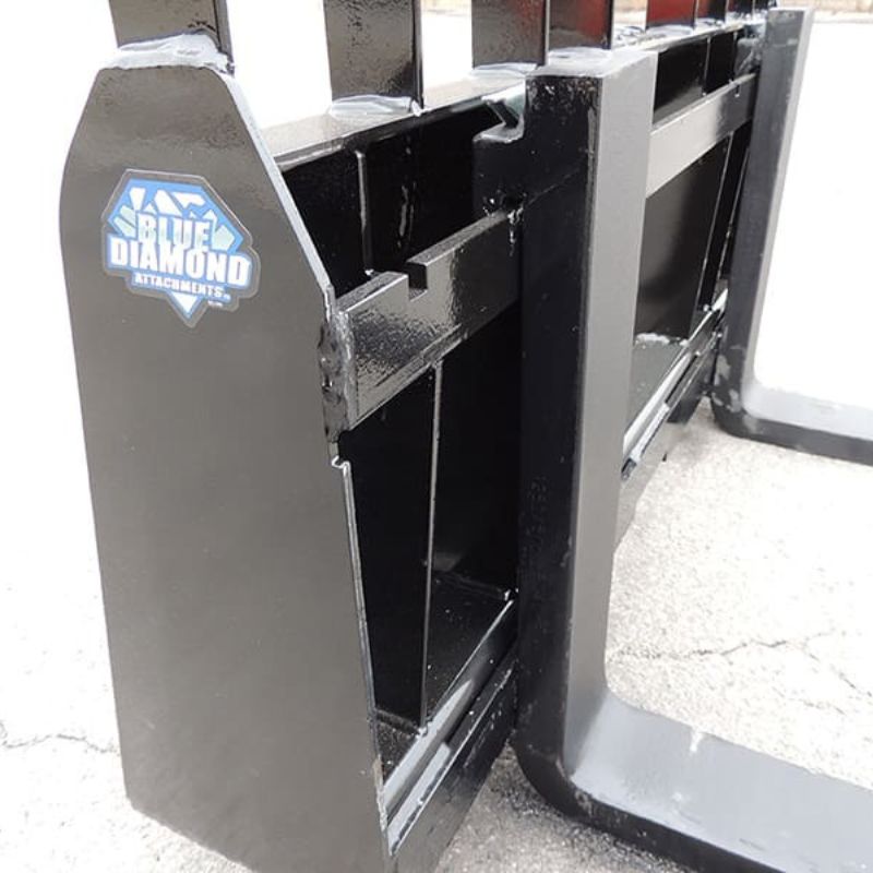 side profile of blue diamonds walk through pallet forks