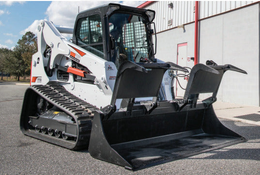 bobcat skid steer with the demolition and recycling yard grapple attachment by mclaren