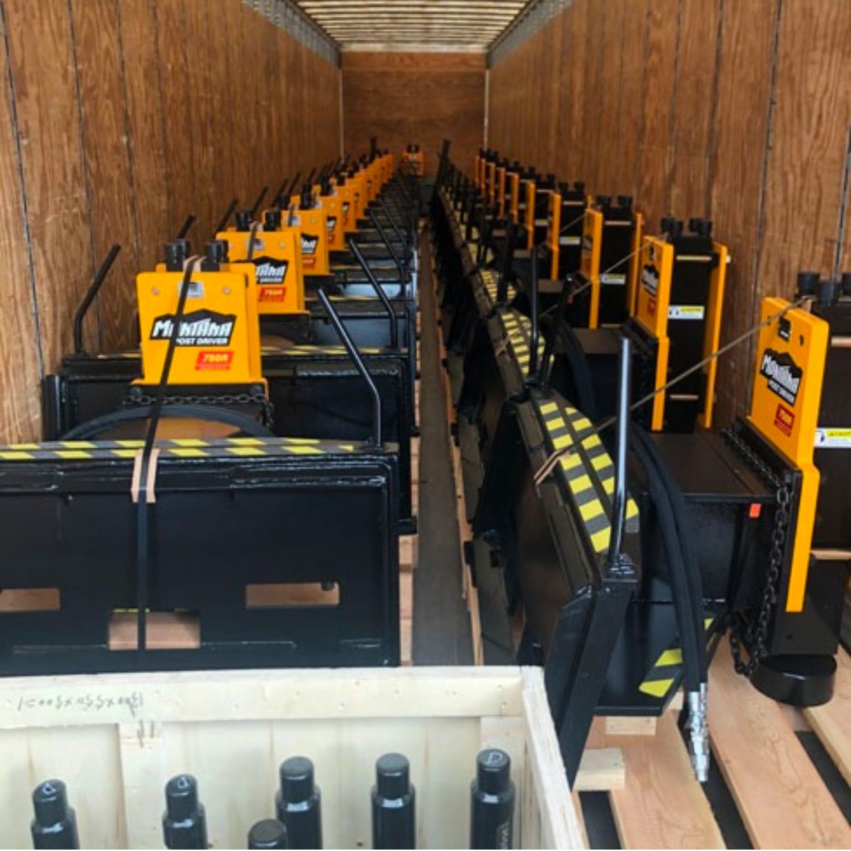 Montana Post Drivers in stock in a trailer