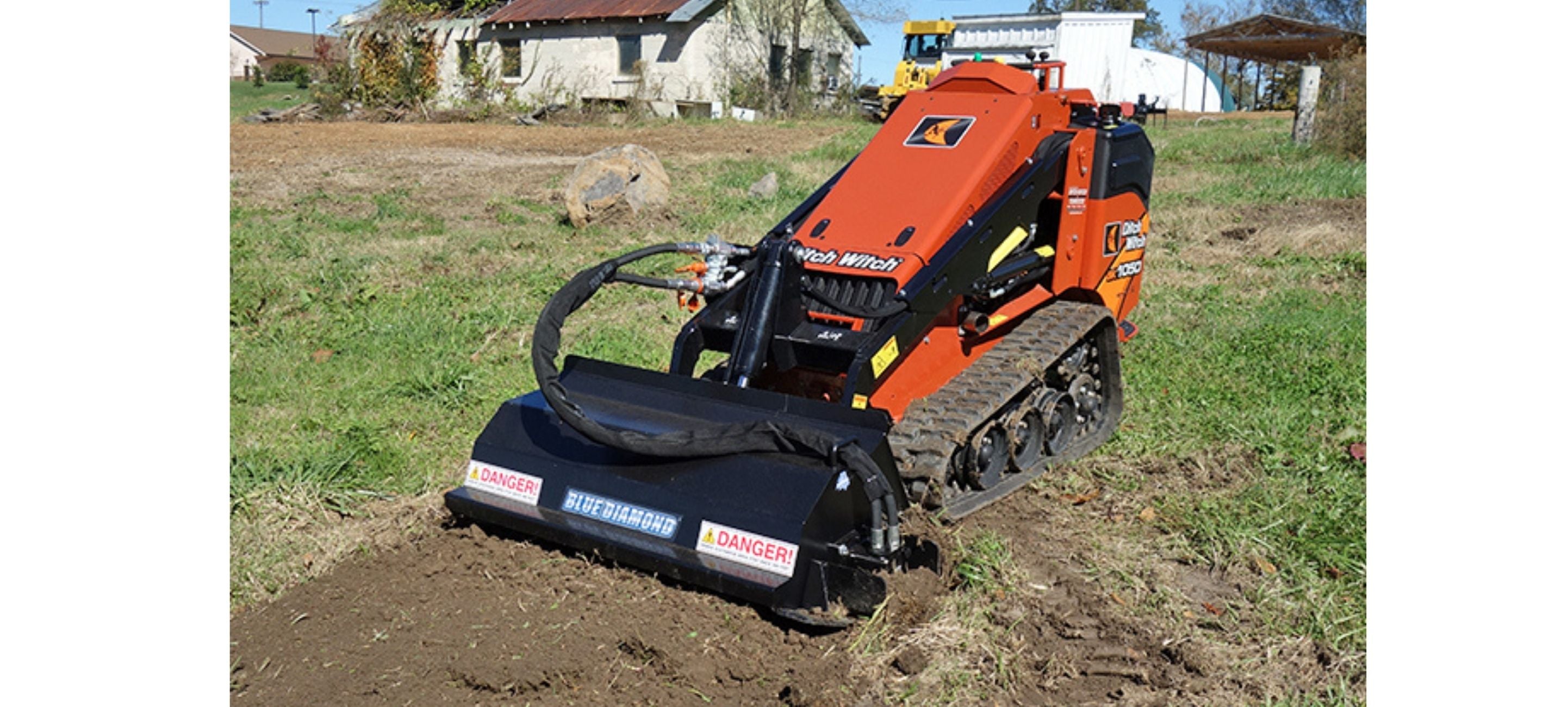 Ditch witch with the tiller blades attachment from Blue Diamond in action