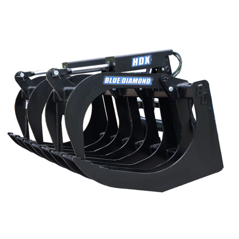 Blue Diamond HDX grapple attachment shown from an angled front view