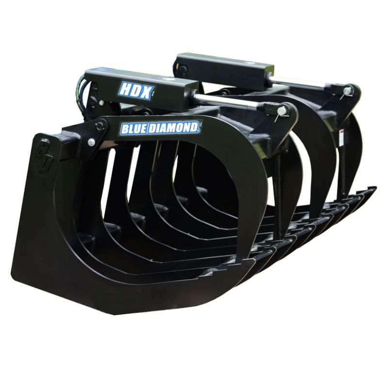 Blue Diamond HDX grapple attachment displayed at an angled front view