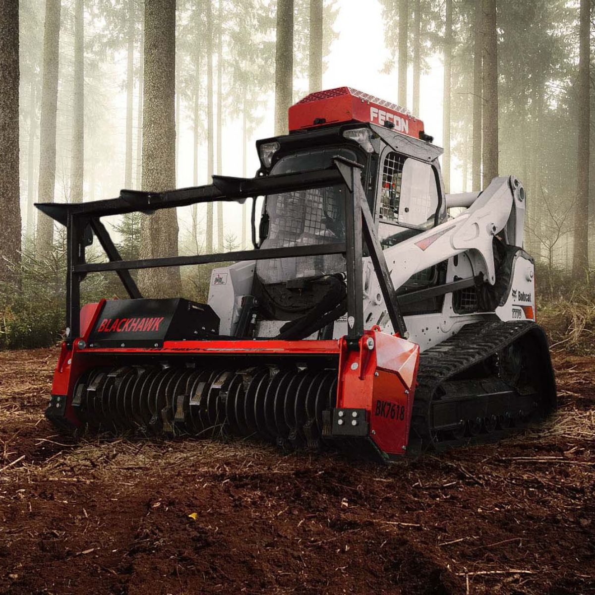 bobcat skid steer with blackhawk fecon mulcher