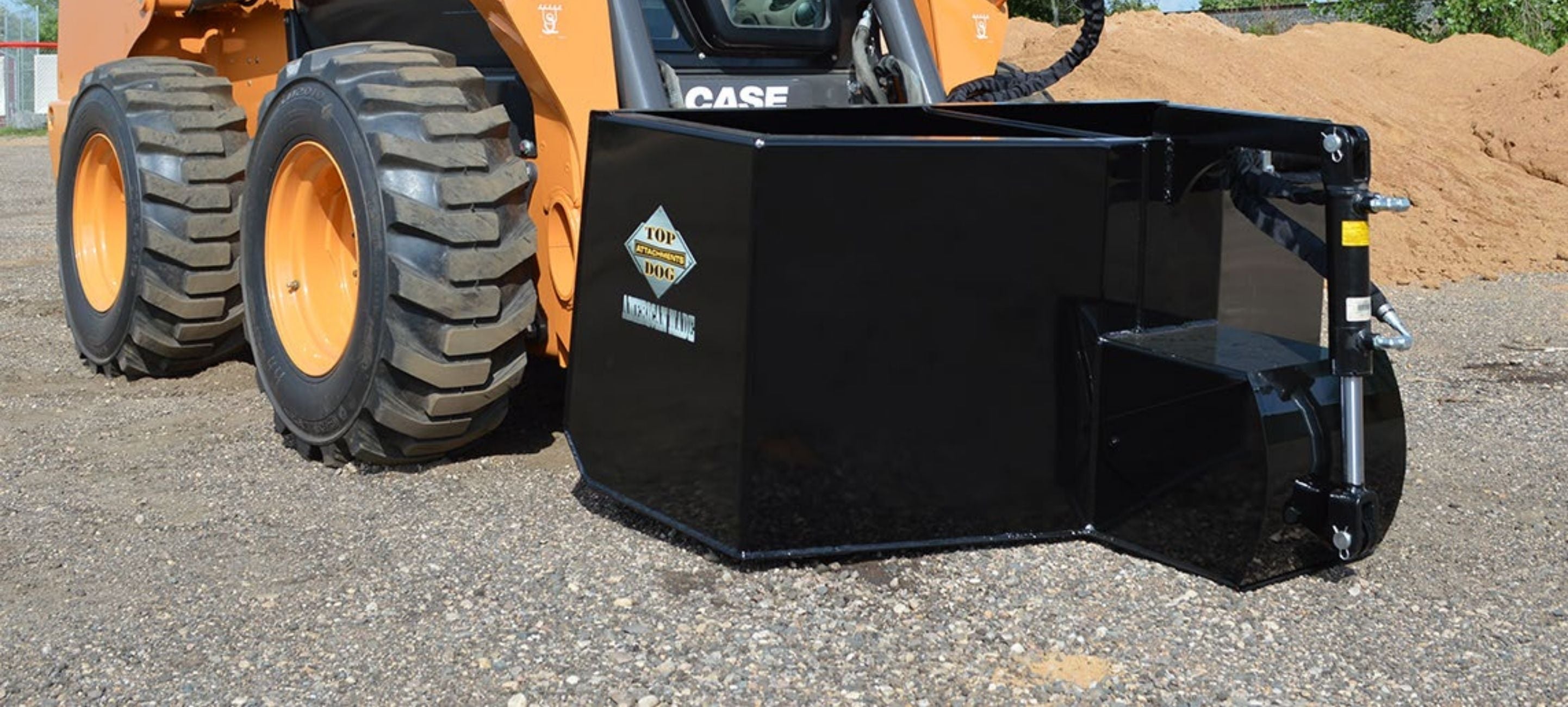 Case skid steer with the concrete bucket attachment. 