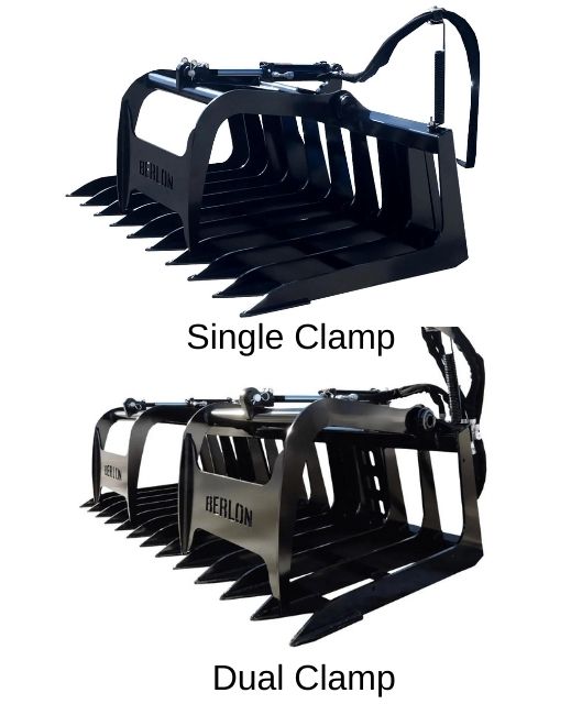 Grapple clamp attachment single or dual configuration for skid steers