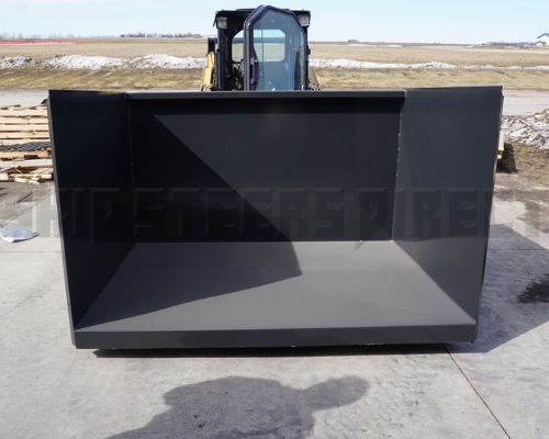 Fork mounted trash hopper on the ground from Haugen attachments