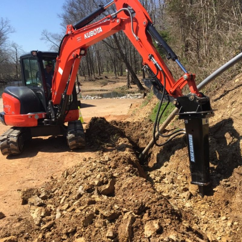 Kubota excavator with the Blue Diamond hydraulic breaker attachment