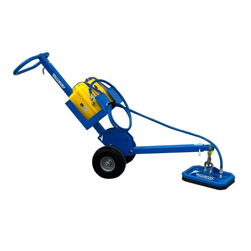 Vacuworx PS 1 portable vacuum lifting system with wheels and a blue lifting pad