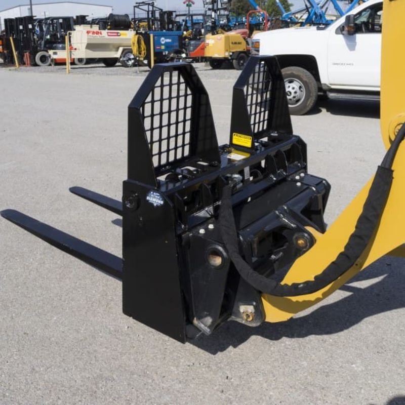 6,000 lbs capacity pallet fork attachment ready to action