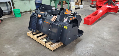 back view with the mount of the grapple bucket attachment by demo dozer for skid steers