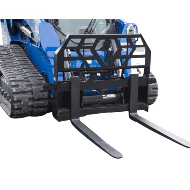 skid steer with blue diamond fork pallet attachment