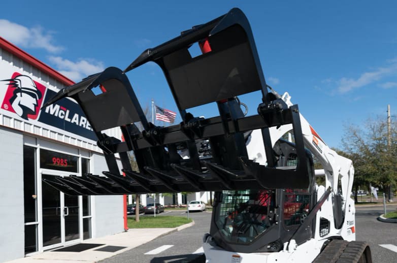 bobcat skid steer with the hd root grapple bucket ready to action from mclaren