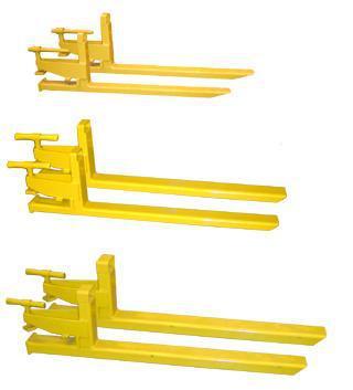 Three different sizes of bucket clamp on forks attachment