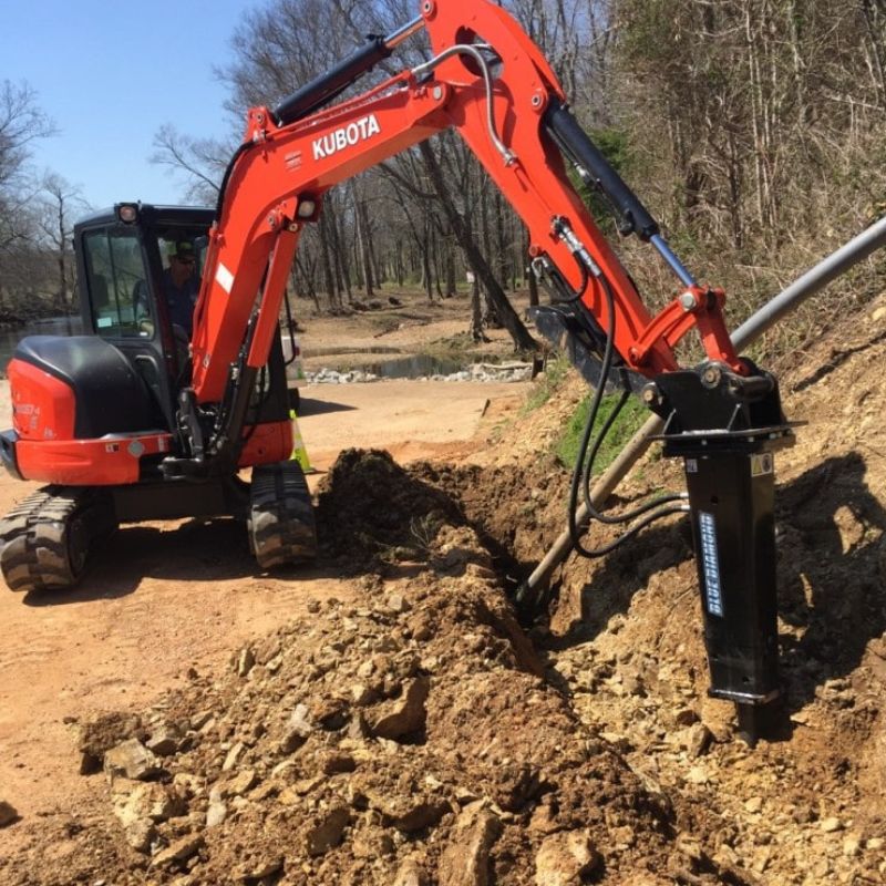 blue diamond excavator hydraulic breaker hammer in action