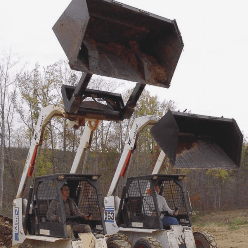 skid steer with the blue diamond front dump bucket attachment