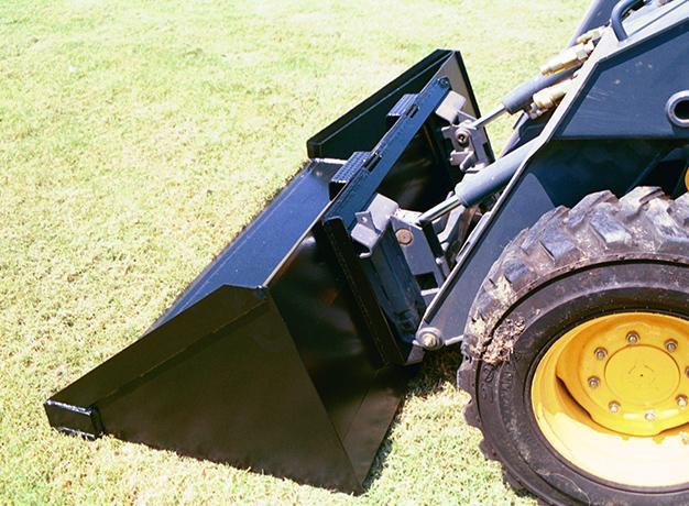 side view of the star industries hd fertilizer and grain skid steer bucket attachment