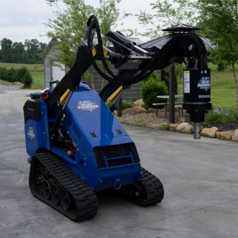mini skid steer ready to action with the mini auger drive attachment from blue diamond