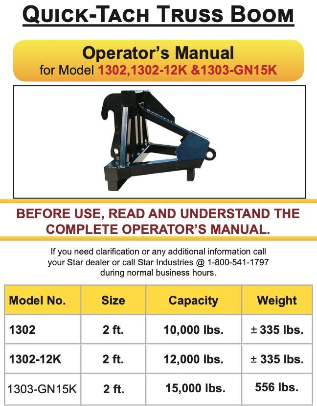 Specs Guide Quick-Tach Truss Booms Star Industries Quick-Tach Style 2ft - 12,000lbs (SKU 1302-12K) 