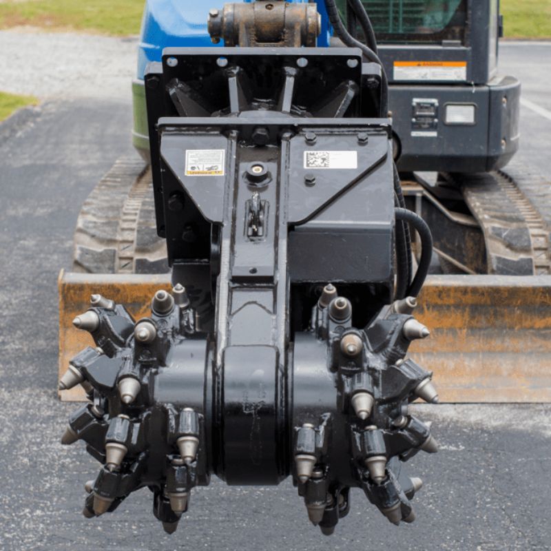 blue diamond rock and concrete grinder attachment ready to action