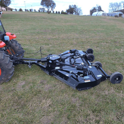 rotary cutter 12 foot flex wing attachment from blue diamond in action on the field