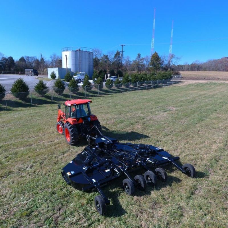 blue diamond 15 foot rotary cutter flex wing in use