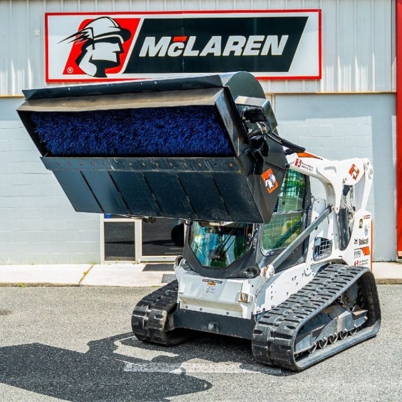 pick up broom attachment on a bobcat skid steer from mclaren