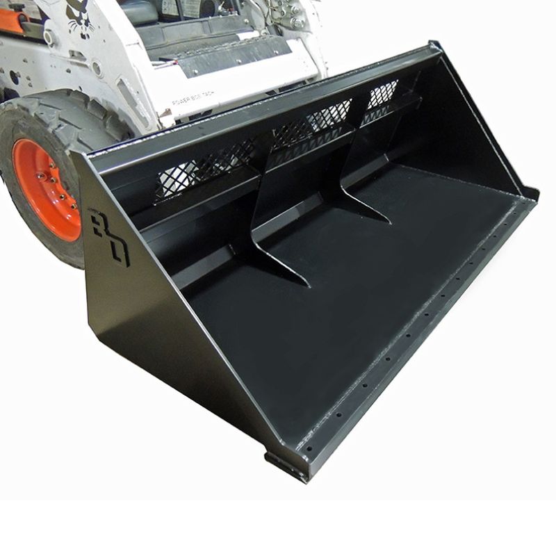 skid steer with the blue diamond snow and mulch bucket attchment