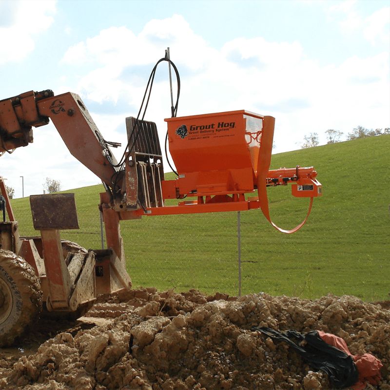 auxiliary hydraulic grout hog on a Telehandler