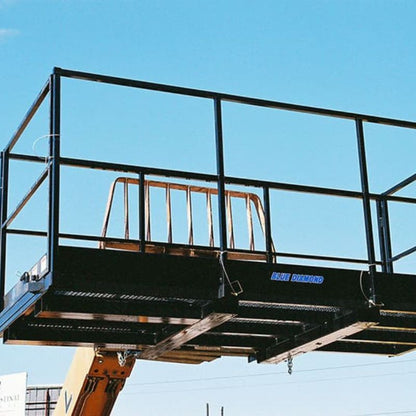 telehandler with blue diamond work platform on top